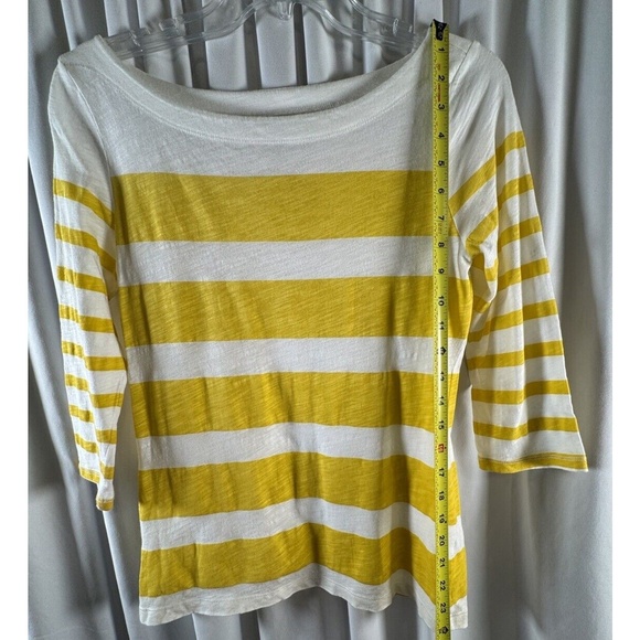 Ann Taylor LOFT 3/4 Sleeves Striped T Shirt Yellow White M Colorful Casual 73-28 - Picture 13 of 15